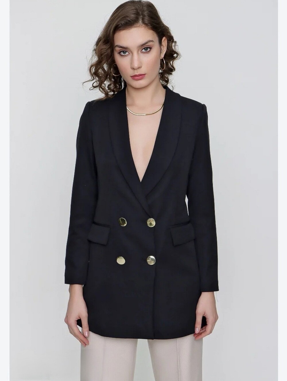Zara Black Double-Breasted Long Blazer Size XL